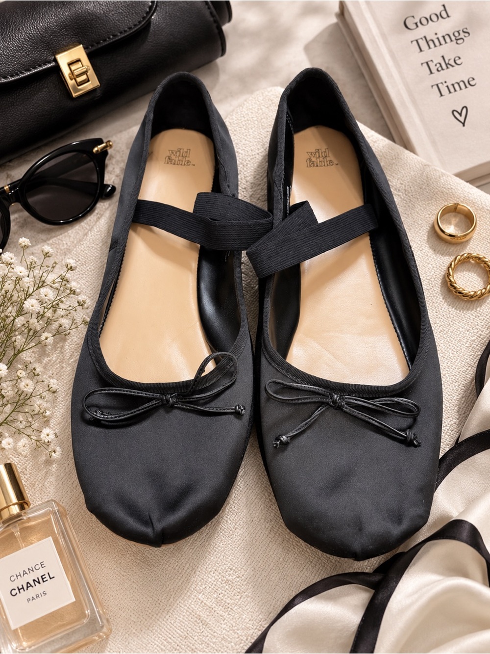 Wild Fable Black Ballet Flats Mary Jane Bow Shoes Women's Size 12